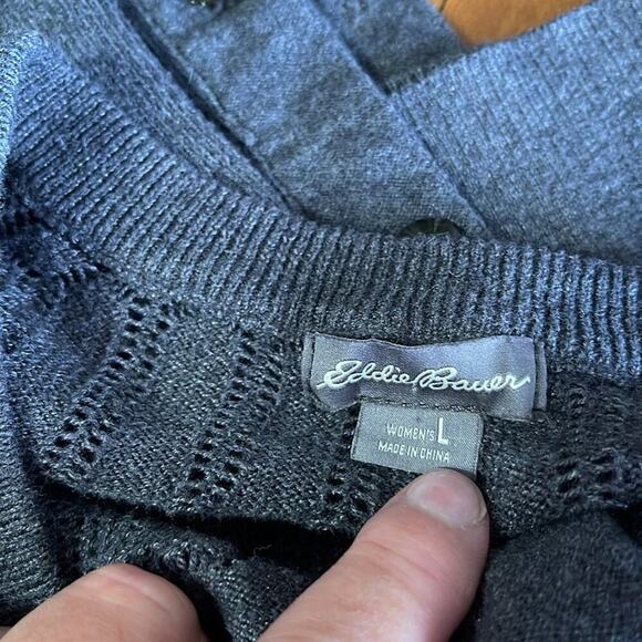 Eddie Bauer Gray Cardigan Sweater w/Crochet Detail Size L - Picture 4 of 5
